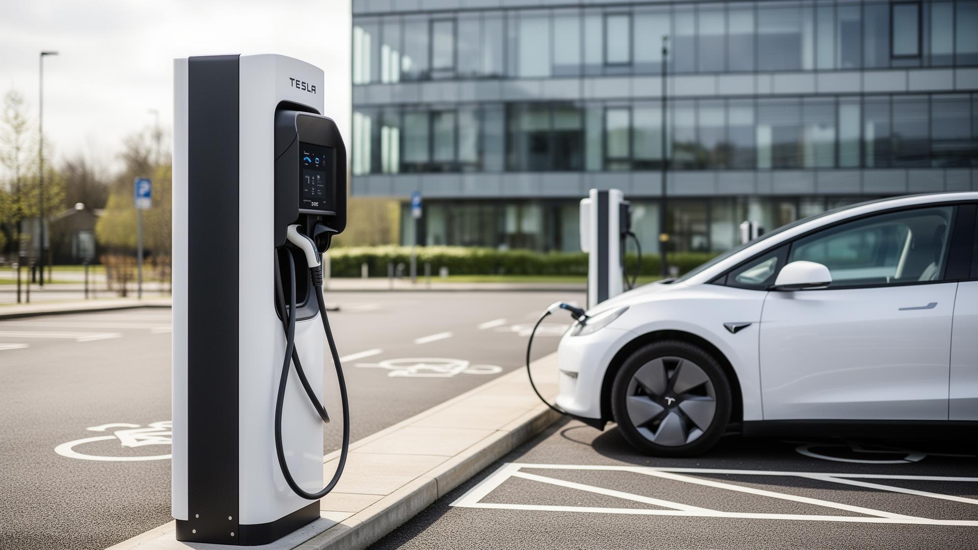 Modern EV rapid charger installed at a UK commercial site